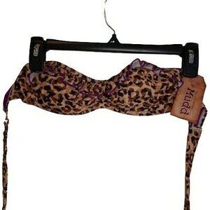 NWT XS Mudd Animal Print Purple Brown Swimsuit Bathing Suit Separates - TOP ONLY